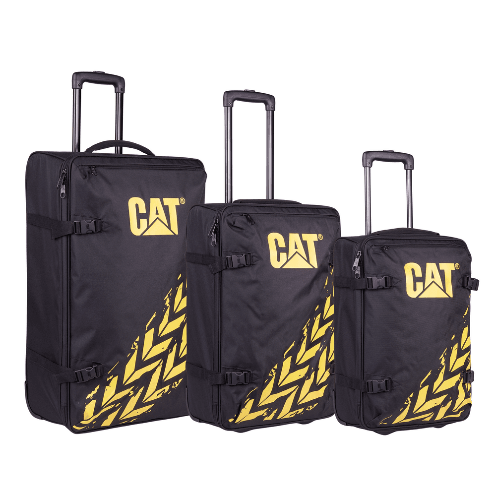 Set 3 Trolere / Valize CATERPILLAR Soft (20/23/27 inch) 52L, 57L, 62L ,Material Textil Rezistent, Design Galben/Negru