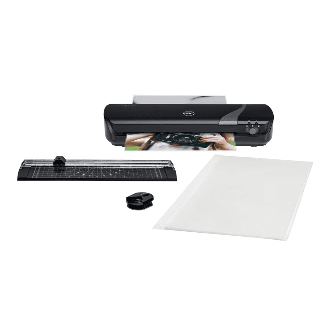Set crafting GBC, 4 in 1, include laminator Insipre+ A4, trimmer, rotunjitor, 5 folii laminare A4, negru