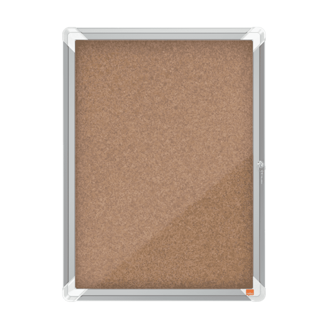 Avizier NOBO Premium Plus, interior, pluta, 4x A4, cu usa si cheie, natur