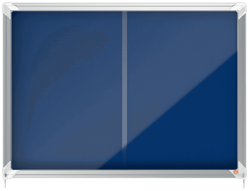 Avizier NOBO Premium Plus, interior, material textil, 8x A4, geam glisant si cheie, albastru