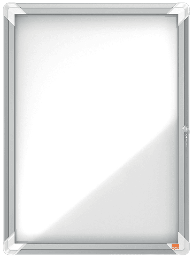 Avizier NOBO Premium Plus, exterior, otel emailat, 4x A4, cu usa si cheie, magnetic, alb