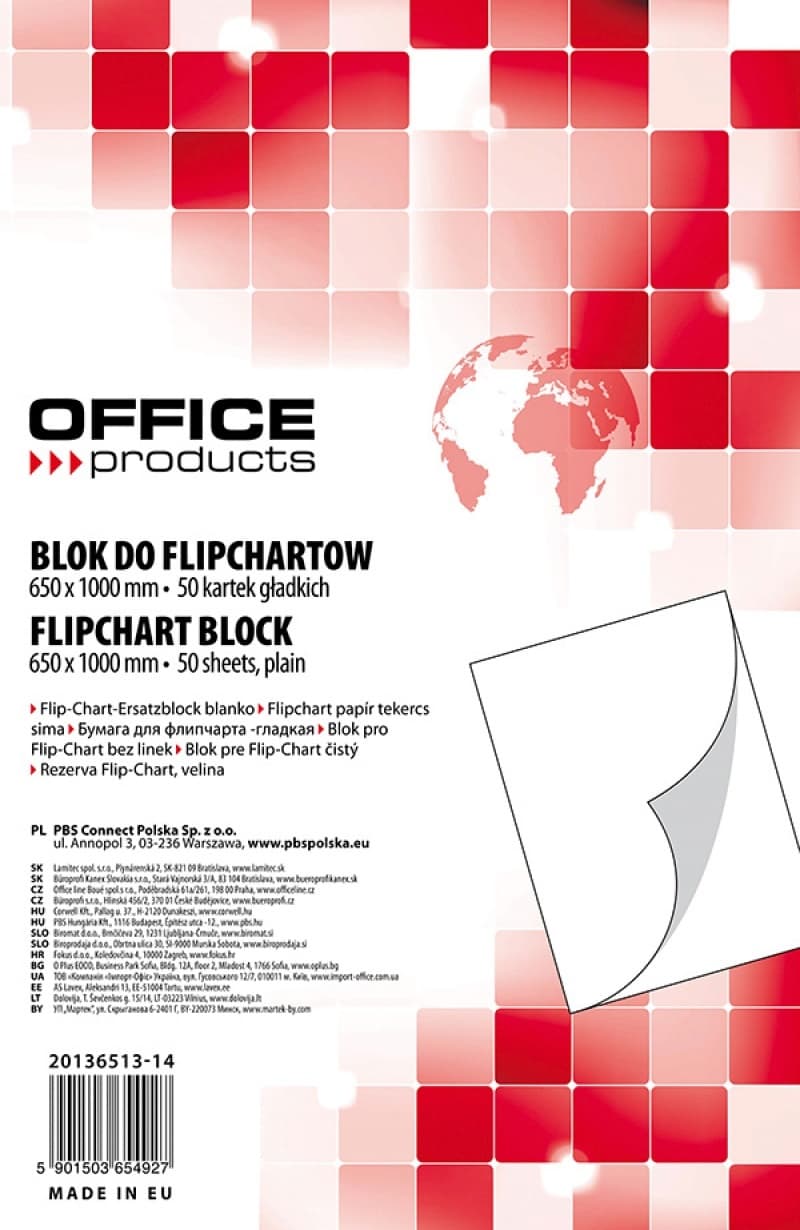 Rezerva hârtie pentru flipchart, 70g/mp, 65x100cm, 50coli/top, Office products - velina