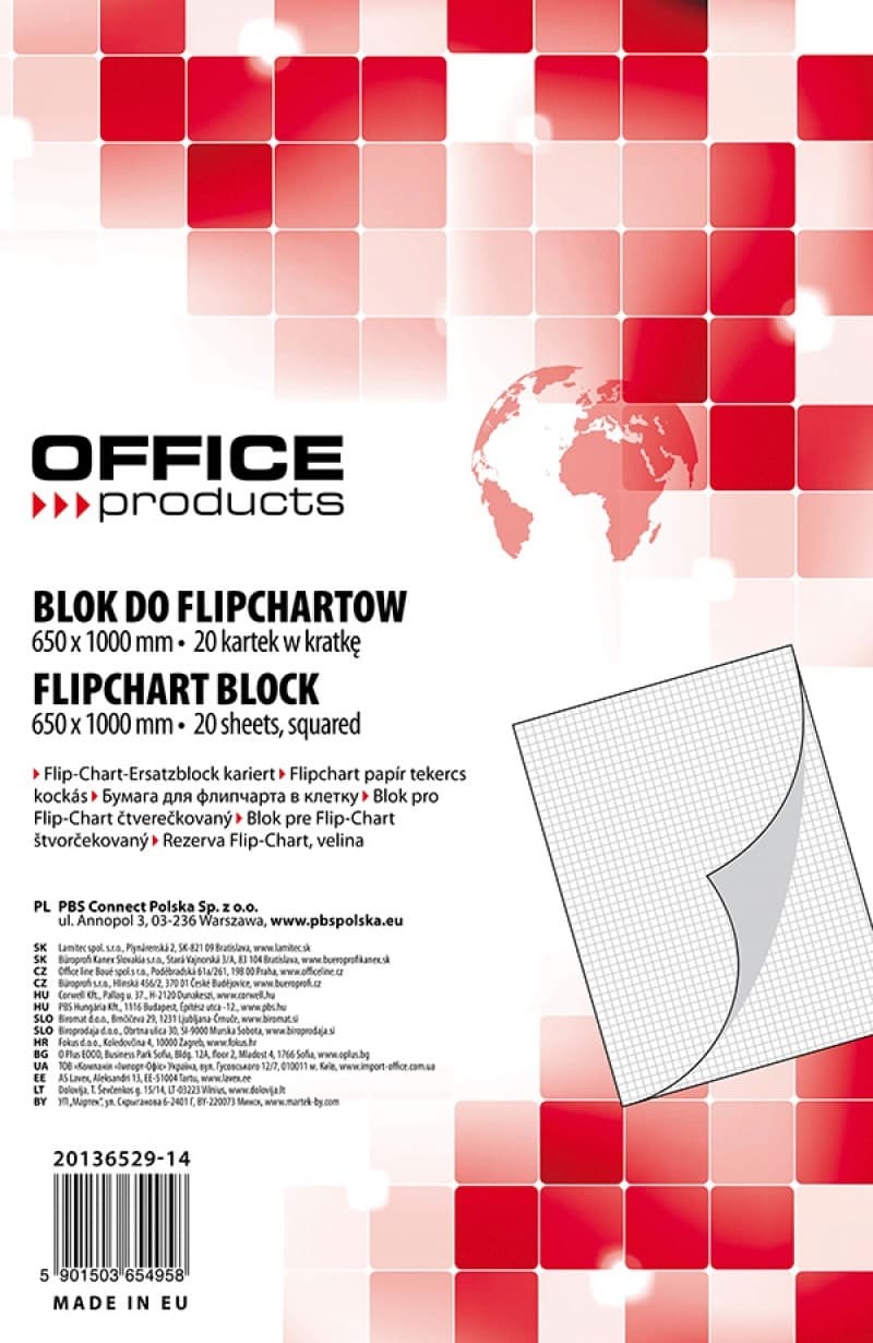 Rezerva hârtie pentru flipchart, 70g/mp, 65x100cm, 20coli/top, Office products - caroiata