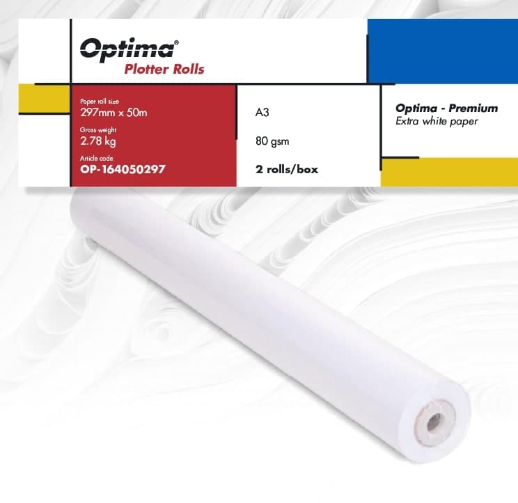 Rola Hârtie Plotter Premium A3, 80gr, 297mm x 50m, 2 Role/Cutie - Optima