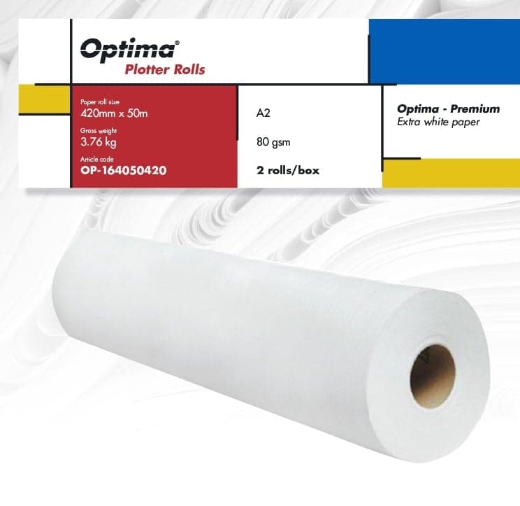 Rola Hârtie Plotter Premium A2 Optima - 80gr, 420mm x 50m, 2 Role/Cutie