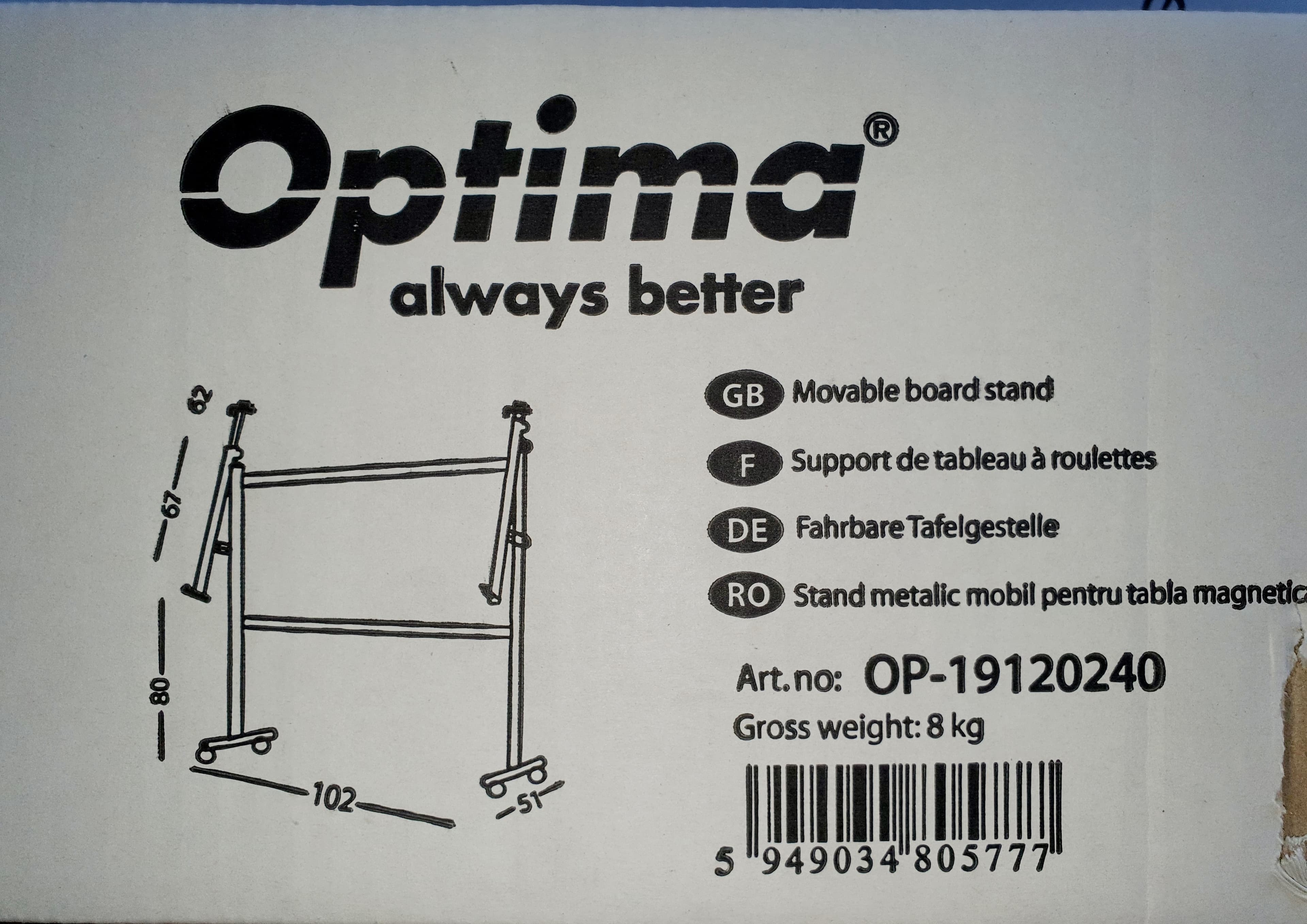 Stand metalic pentru panouri de la 90 x 120cm pana la 120 x 240cm, pe rotile, Optima