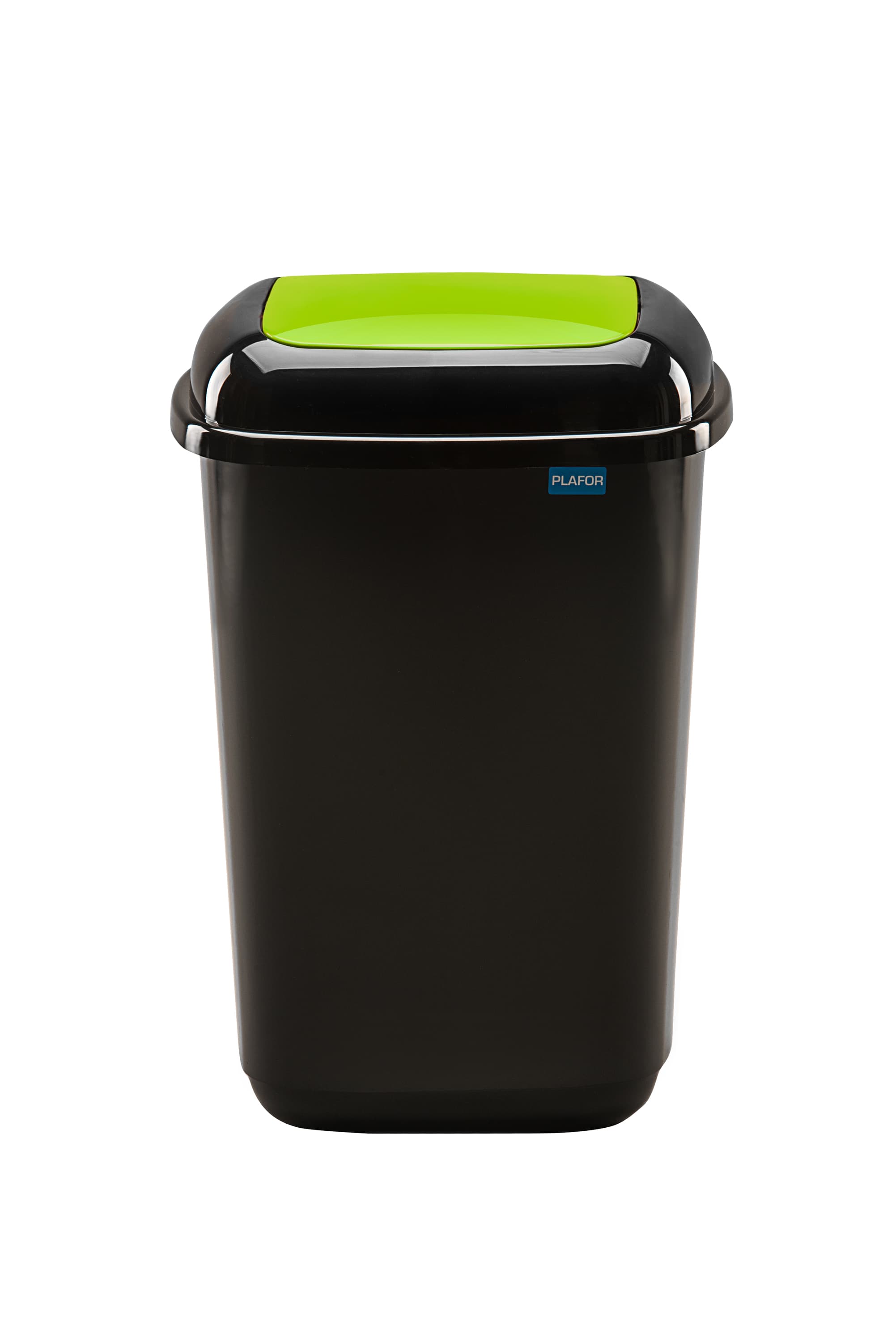 Cos plastic reciclare selectiva, capacitate 45l, PLAFOR Quatro - negru cu capac verde - sticla