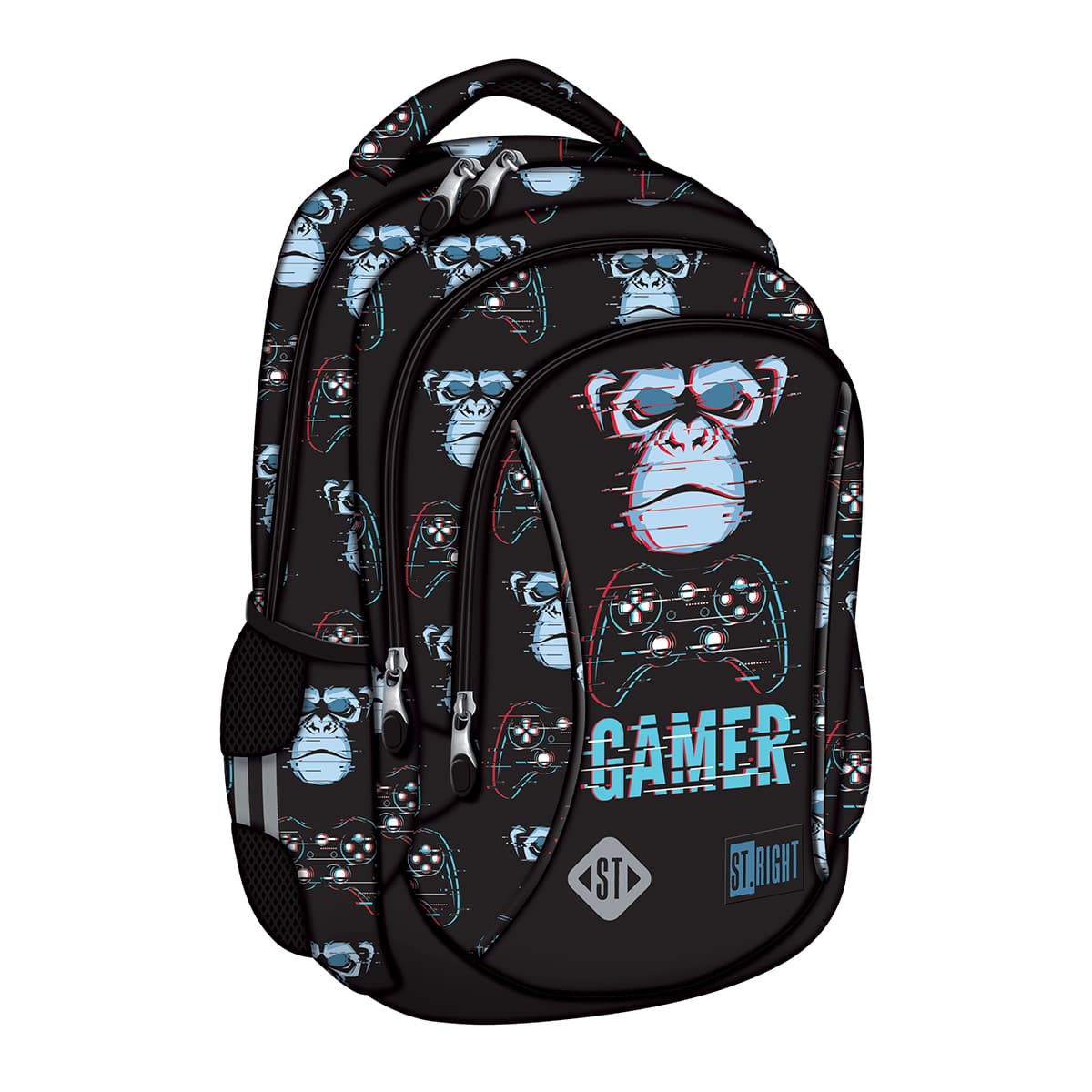 Ghiozdan BP26 ST Right Blue Gamer 3 compartimente, 39x27x17 cm