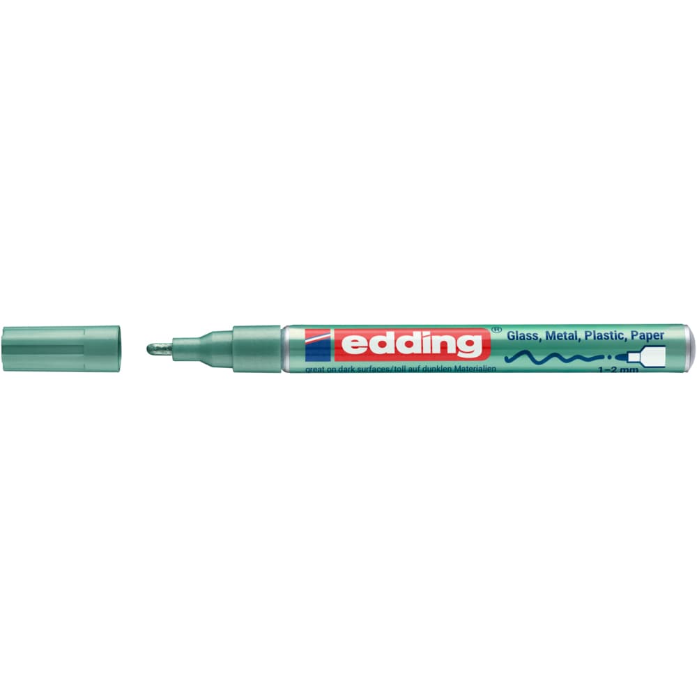 Marker cu vopsea Edding 751, verde metalic, varf rotund, 1-2 mm, rezistent la apa