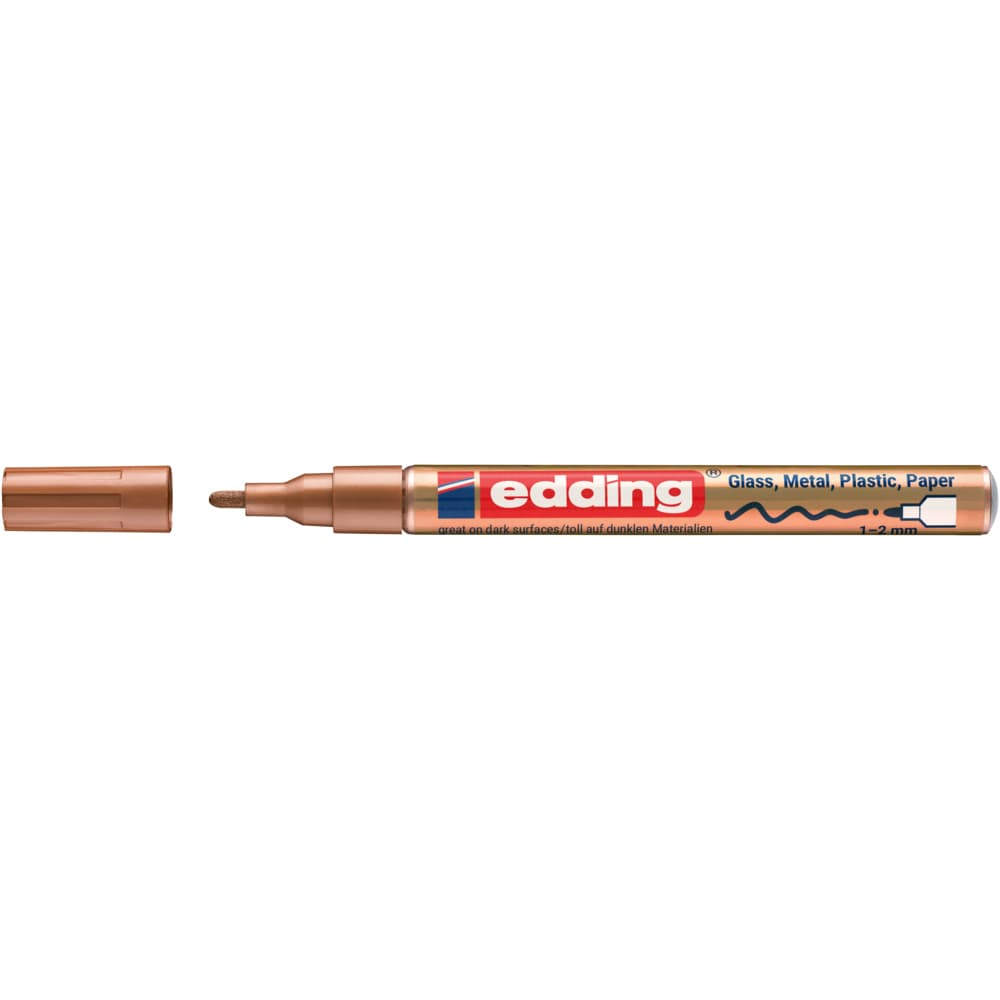Marker cu vopsea Edding 751, varf rotund, 1-2 mm, cupru metalic, rezistent la apa