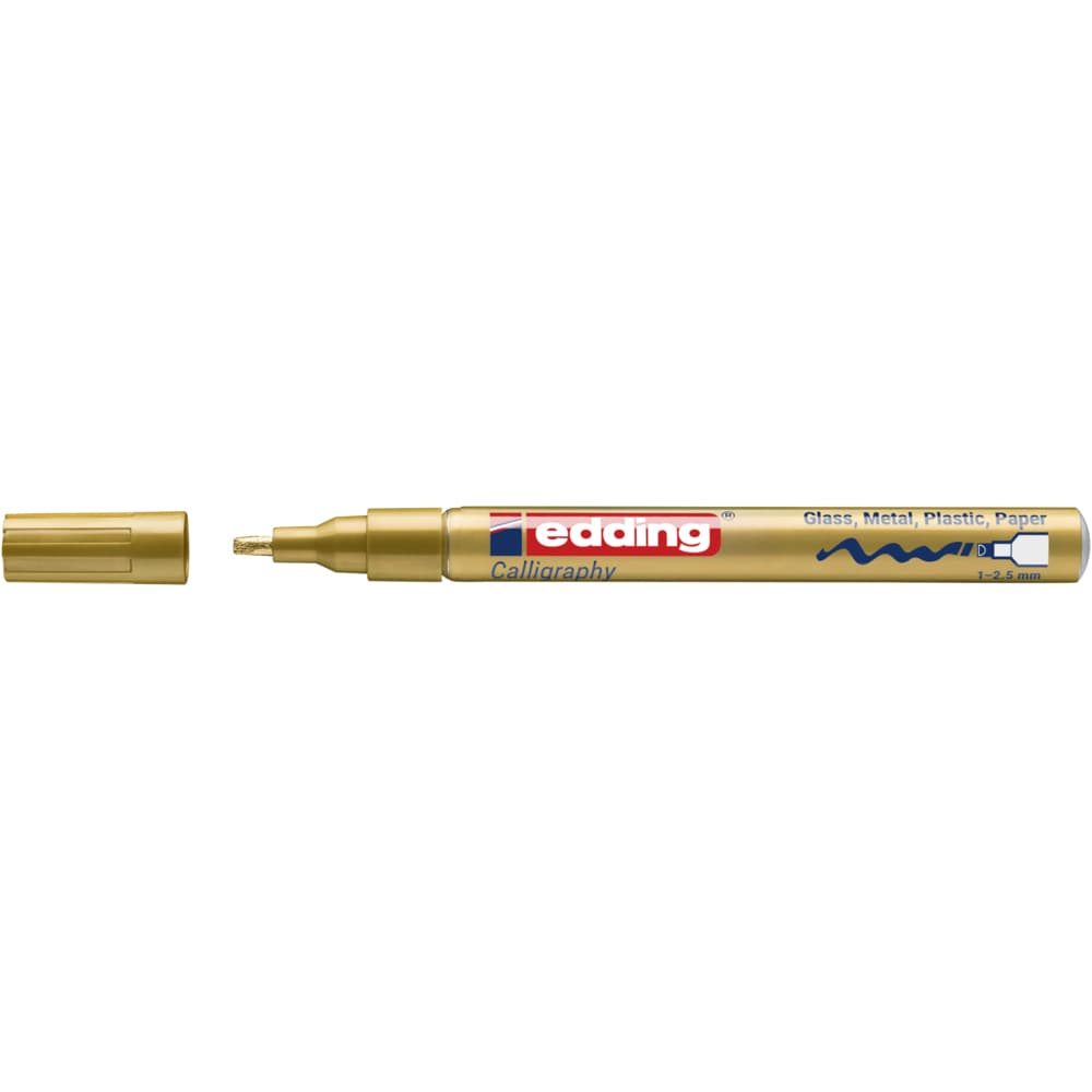 Marker cu vopsea Edding 753, auriu, varf caligrafic 1-2.5 mm, permanent, rezistent la apa