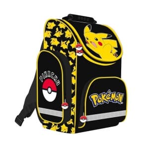 Ghiozdan St.Majewski Pokemon, 35.5cm, 1 compartiment, 3 buzunare, negru cu galben