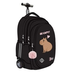 Ghiozdan St.Majewski St. Right Be Capy, 44cm, 4 compartimente, tip troller, negru, TB-01 / 300776