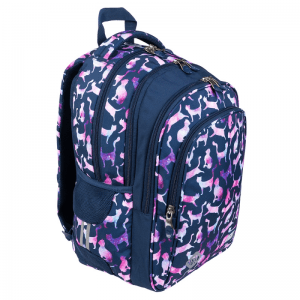 Ghiozdan St.Majewski Cosmic Cats, 4 compartimente, 2 buzunare, negru cu roz, 645013