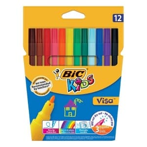 Carioci colorate Bic Kids Visa 888695, 12 culori, lavabile, blister carton