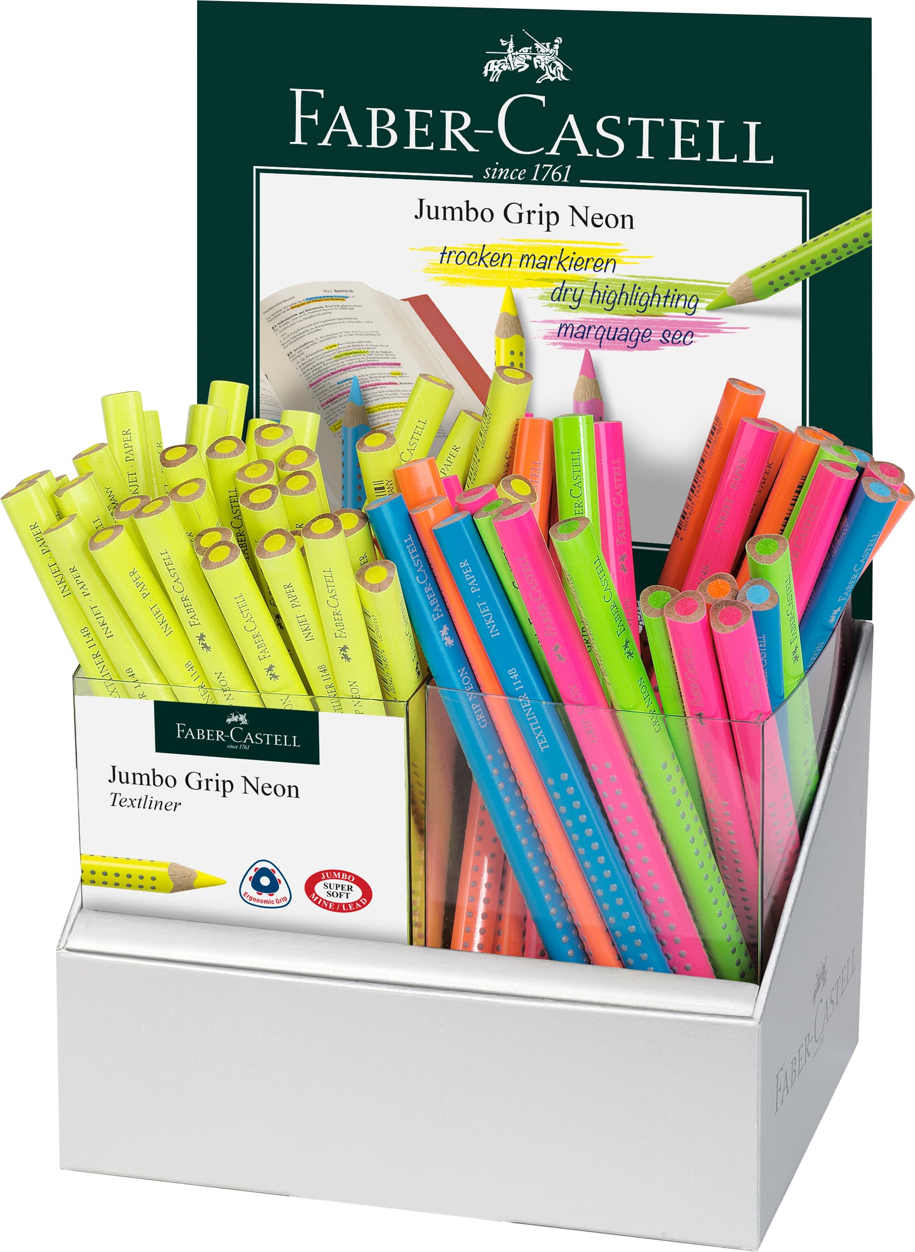 DISPLAY 72 BUC CREIOANE COLORATE NEON JUMBO GRIP FABER-CASTELL