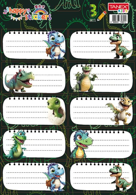 ETICHETE SCOLARE 30/SET DINO TLS-801 TANEX