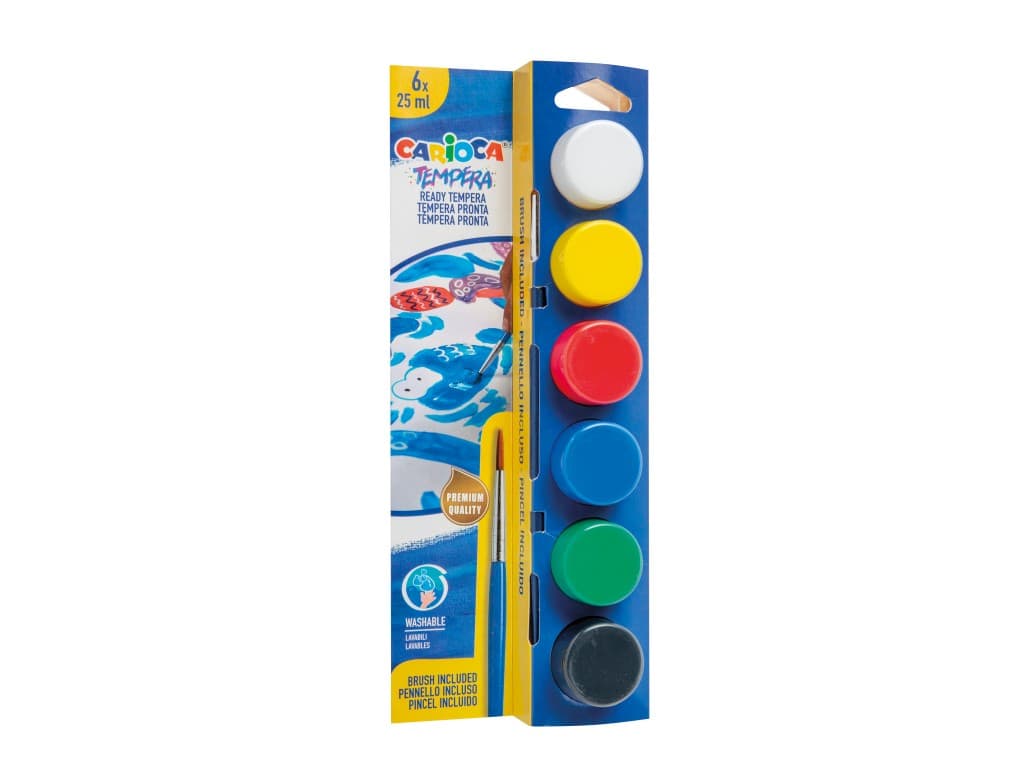 Acuarele tempera Carioca 6 culori x 25 ml + pensulă pe blister