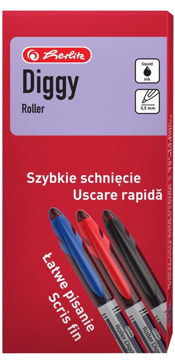 ROLLER LIQUID INK DIGGY 0.5MM NEGRU SET12