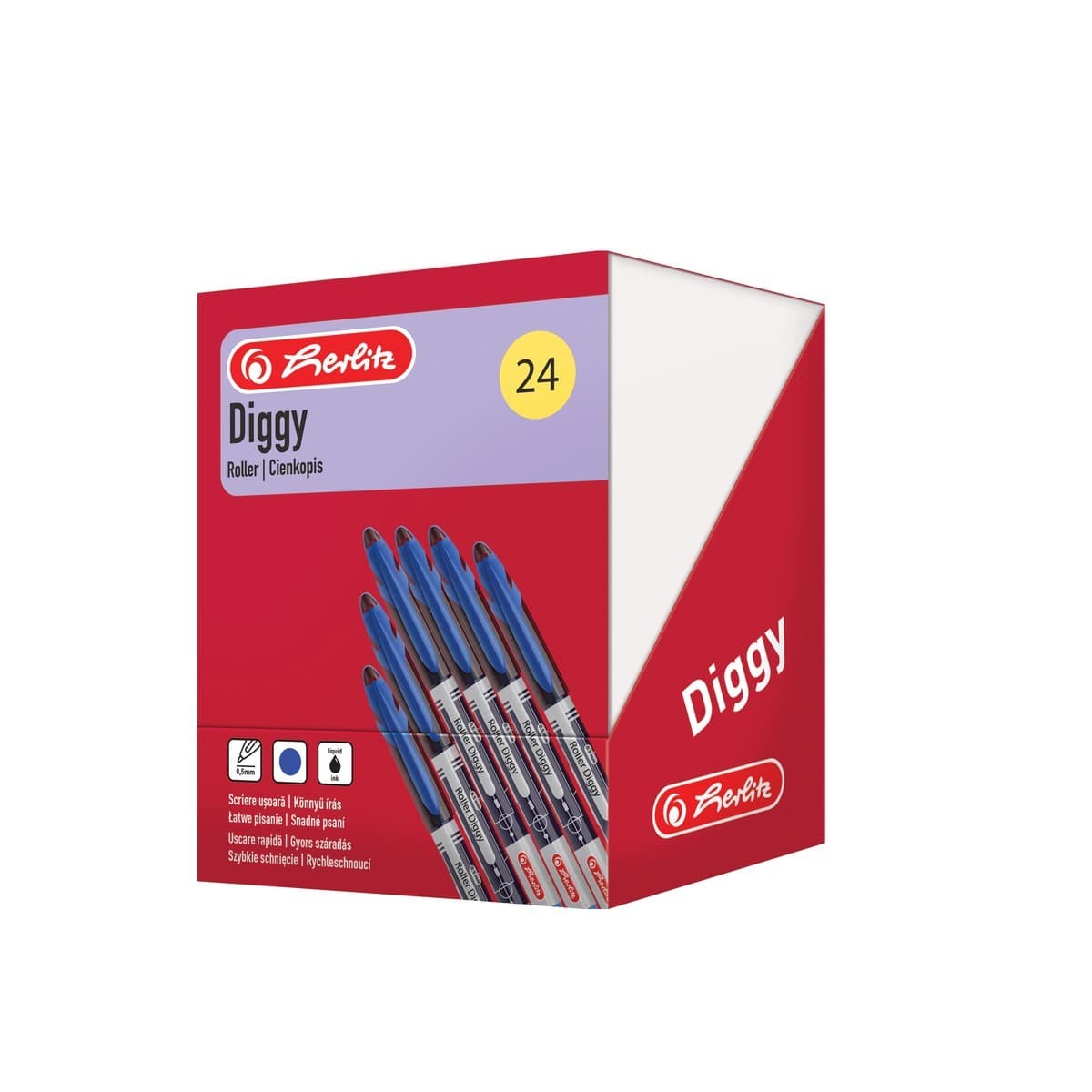 ROLLER LIQUID INK DIGGY 0.5MM ALBASTRU DISPLAY 24BUC