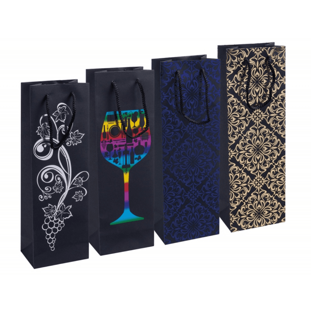 Punga sticla cadou, carton laminat 210gsm, design divers, 12x35.5x8cm, DONAU Home - modele asortate