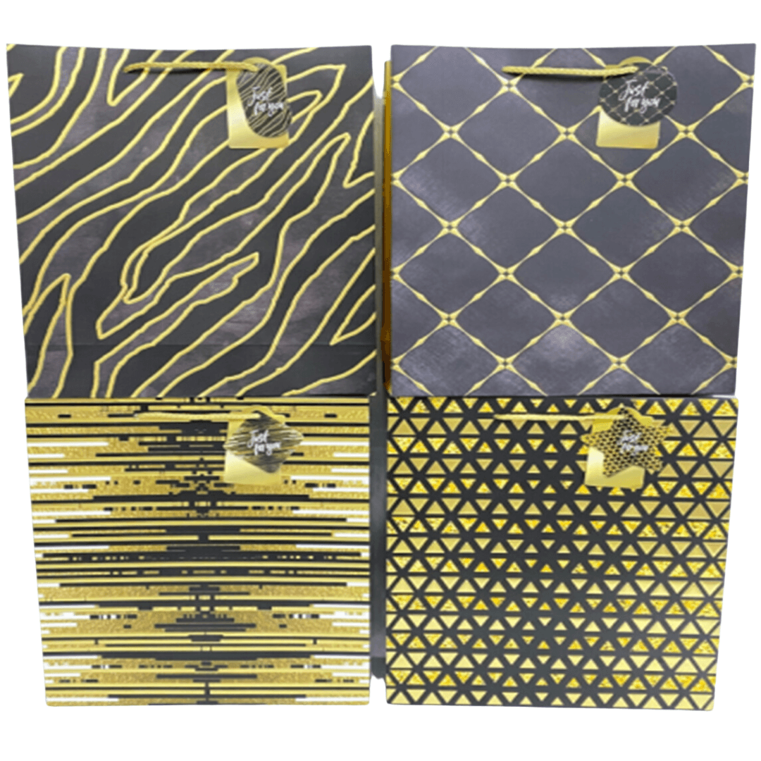 Punga cadou, carton embosat, design Black/Gold, 32x26x10cm, modele asortate