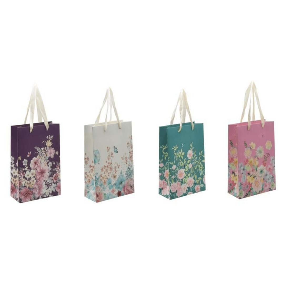 Punga cadou, carton glitter 210gr, design Flowers, 26x32x10cm, modele asortate