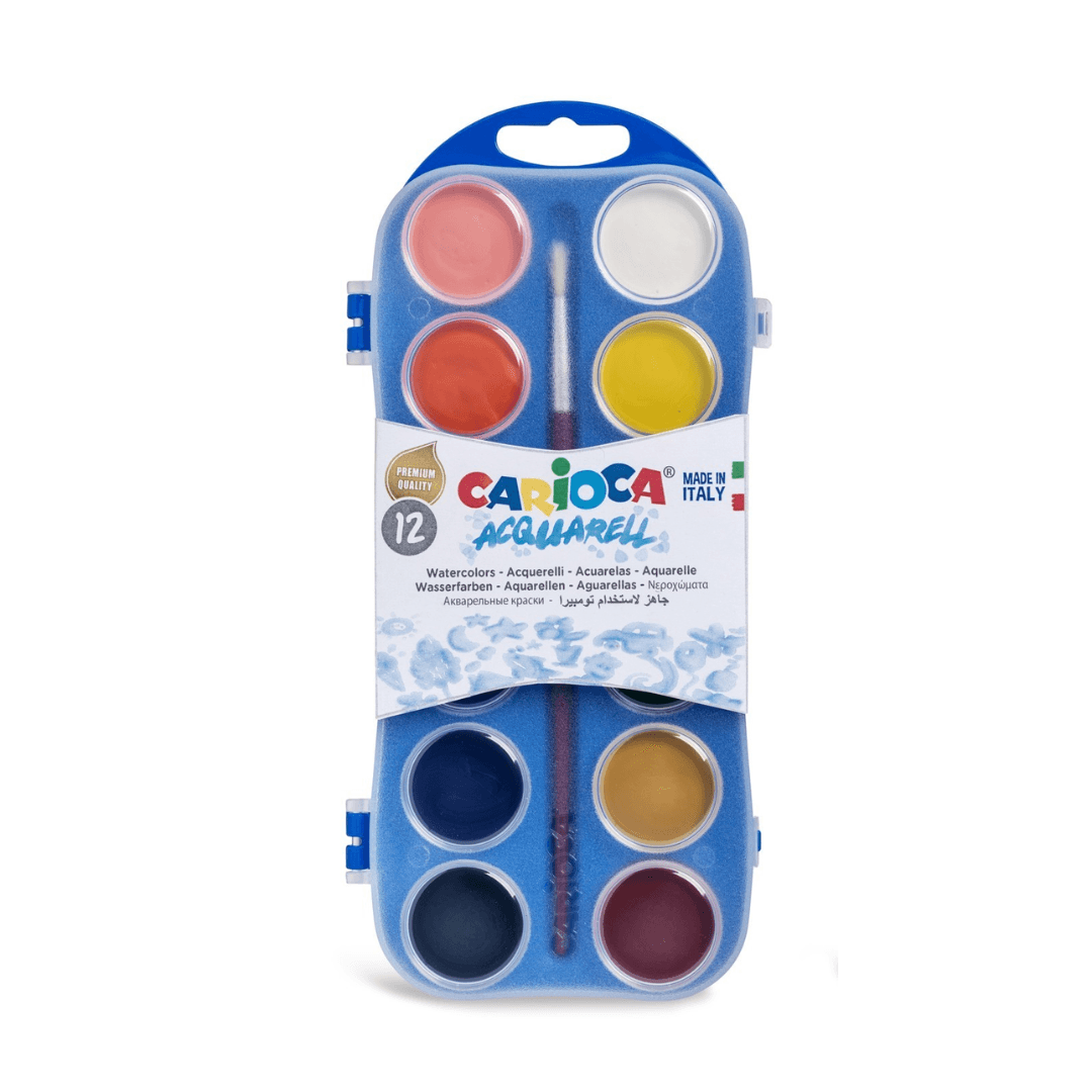 Acuarele lavabile, 12 culori/cutie + 1 pensula, CARIOCA Aquarell