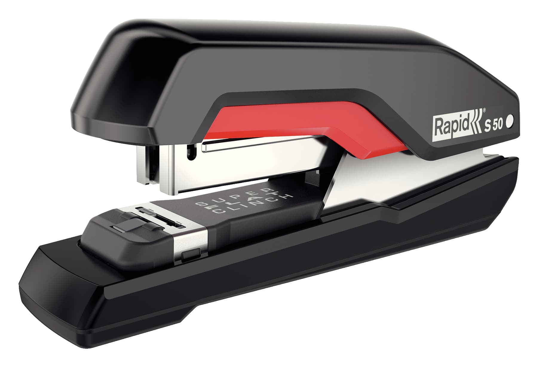 Capsator metalic Rapid Supreme S50, 50 coli, capsare plata, cutie, rosu-negru