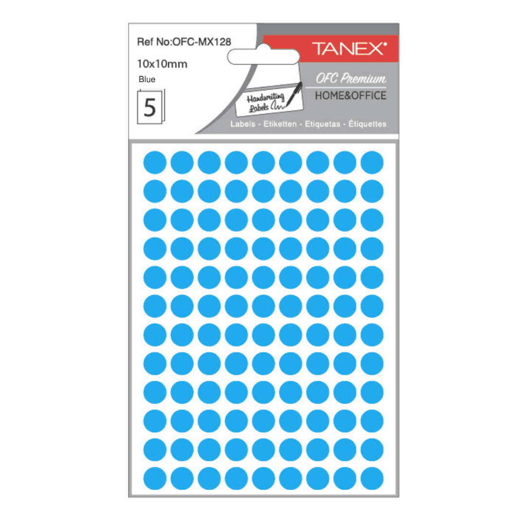 Etichete autoadezive rotunde, D10 mm, 540 buc/set, TANEX, albastru