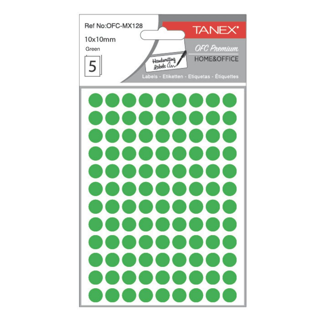 Etichete autoadezive rotunde, D10 mm, 540 buc/set, TANEX, verde
