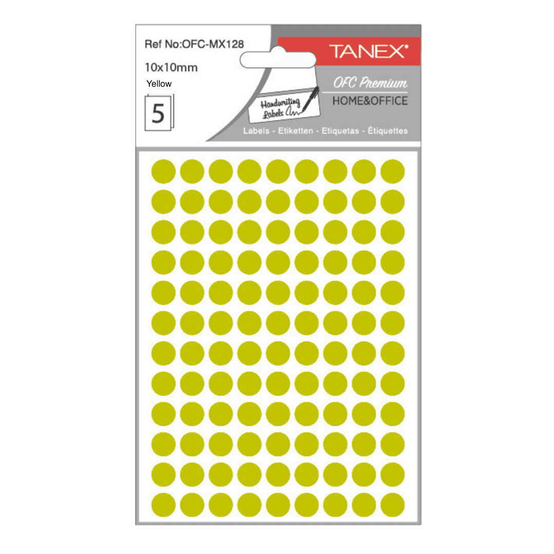 Etichete autoadezive rotunde, D10 mm, 540 buc/set, TANEX, galben