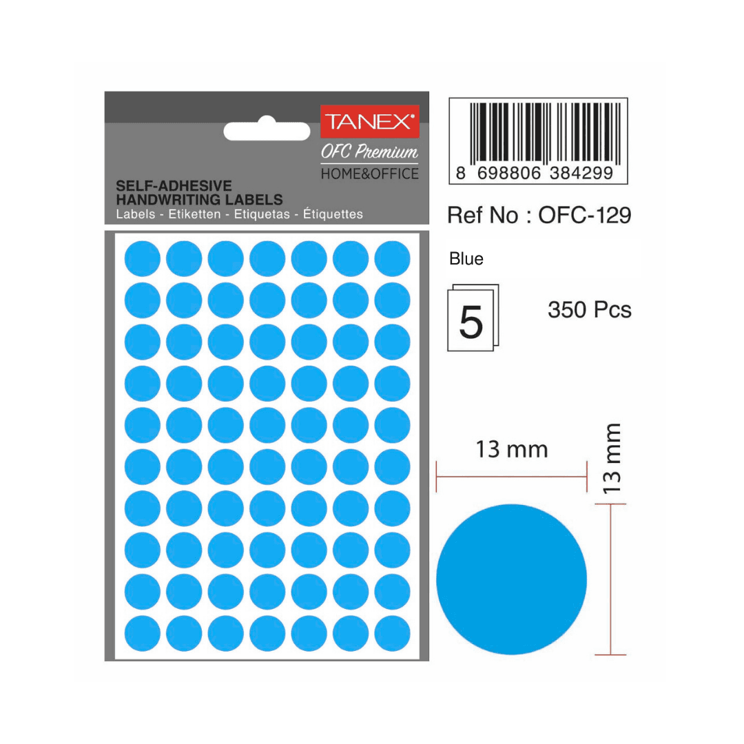 Etichete autoadezive rotunde, D13 mm, 350 buc/set, TANEX, albastru