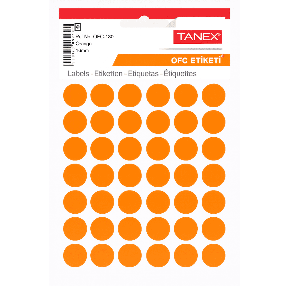 Etichete autoadezive rotunde, D16 mm, 240 buc/set, TANEX, portocaliu