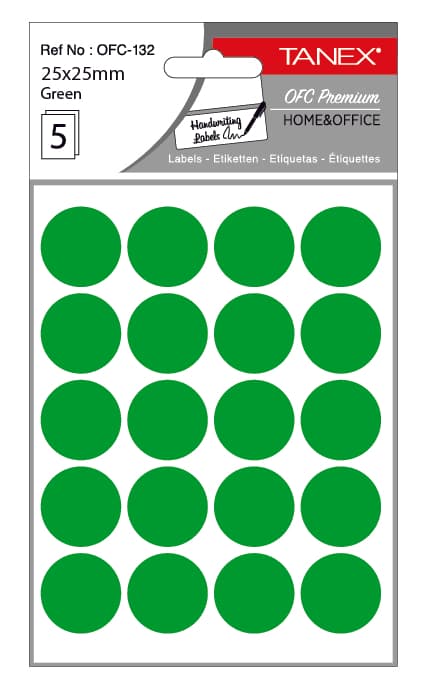 Etichete autoadezive rotunde, D25 mm, 100 buc/set, TANEX, verde