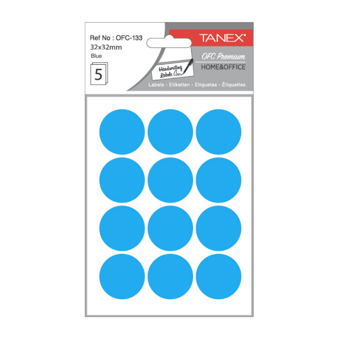 Etichete autoadezive rotunde, D32 mm, 60 buc/set, TANEX, albastru