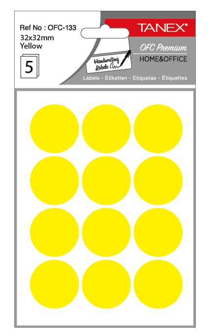 Etichete autoadezive rotunde, D32 mm, 60 buc/set, TANEX, galben