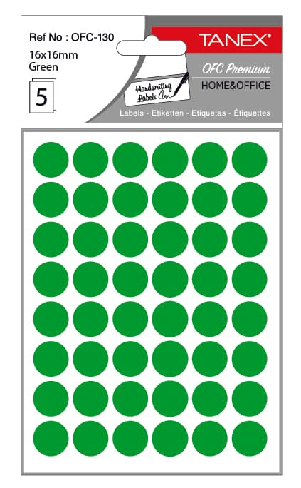 Etichete autoadezive rotunde, D16 mm, 240 buc/set, TANEX, verde