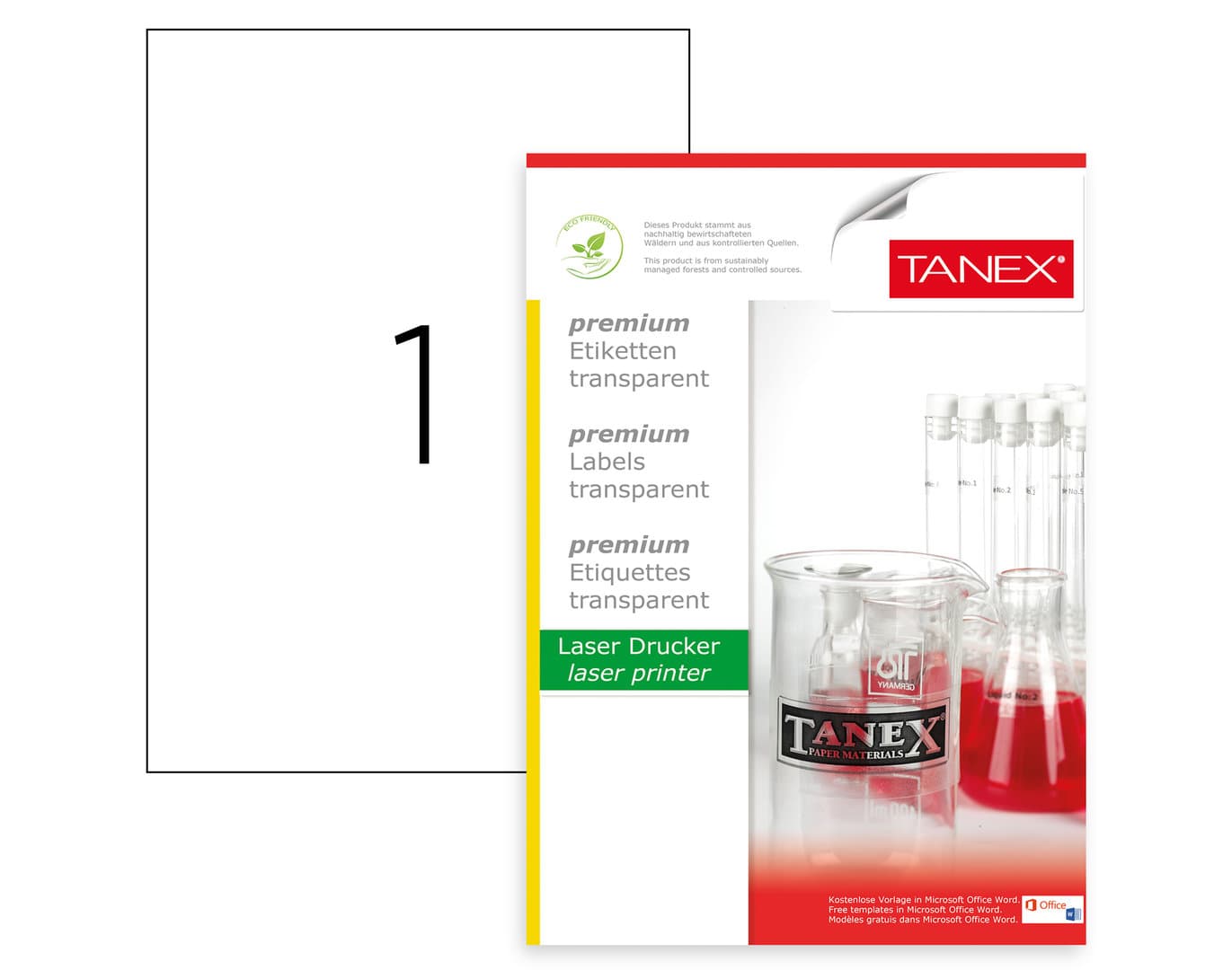 Etichete transparente autoadezive, 1/A4, 210 x 297mm, 25 coli/top, TANEX - colturi drepte
