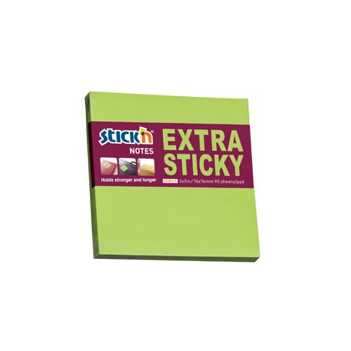 Notes autoadeziv extra-sticky 76 x 76mm, 90 file, Stick'n - verde neon