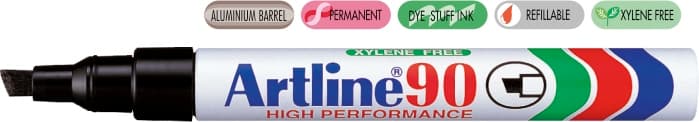 Permanent marker ARTLINE 90, corp metalic, varf tesit 2.0-5.0mm - negru