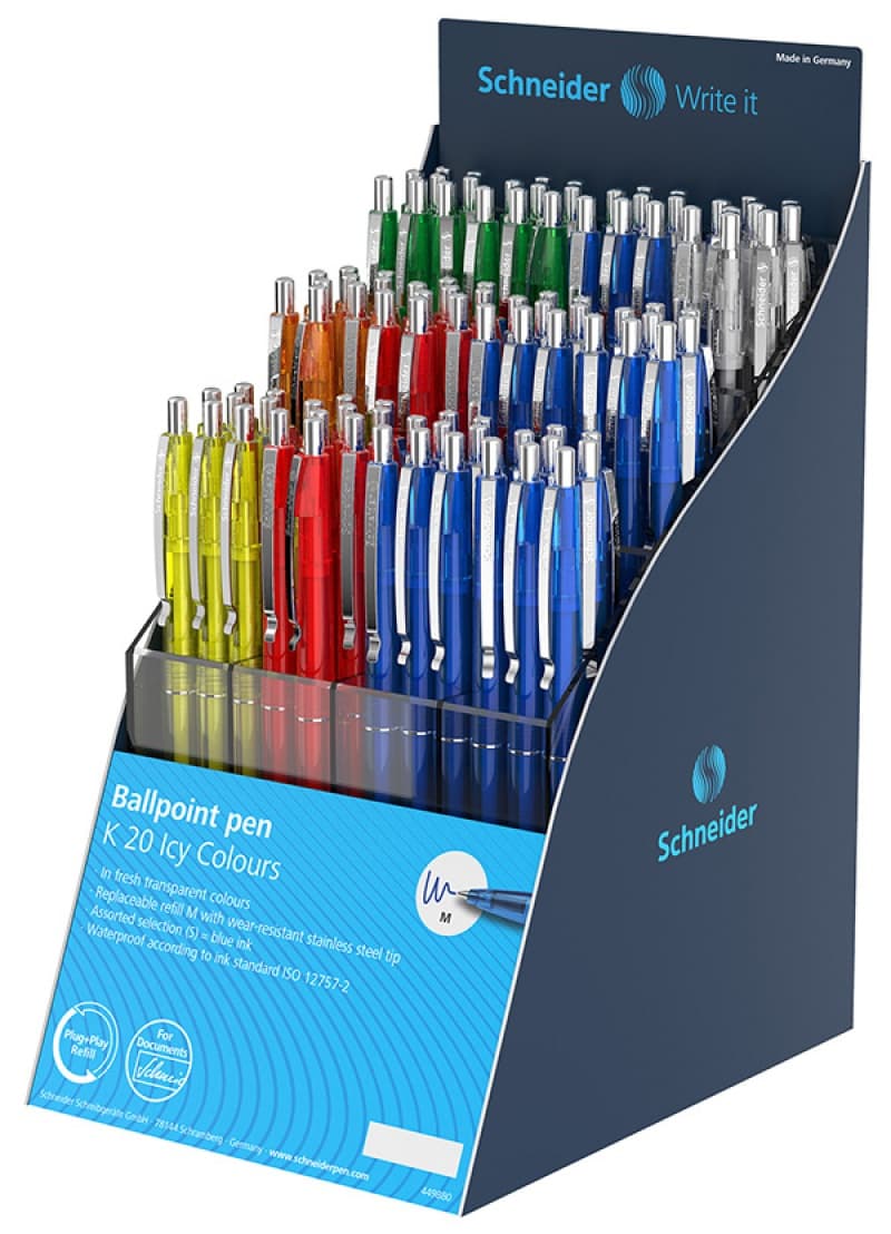 SIS Display SCHNEIDER K20 Icy colours, 100 pixuri culori asortate - scriere albastra