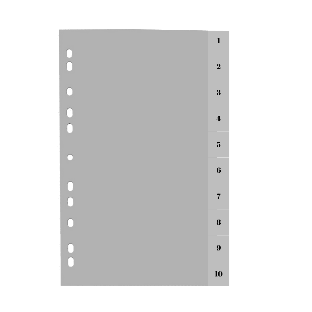 Index plastic gri, A4, 120 microni, numeric 1-10, Optima