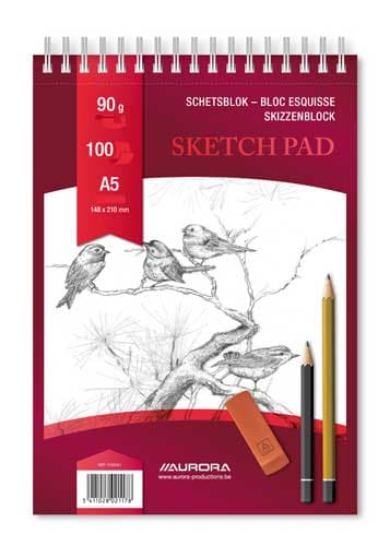 Bloc desen cu spirala, A5, 100 file - 90g/mp, pentru schite creion, AURORA Esquisse - hartie alba