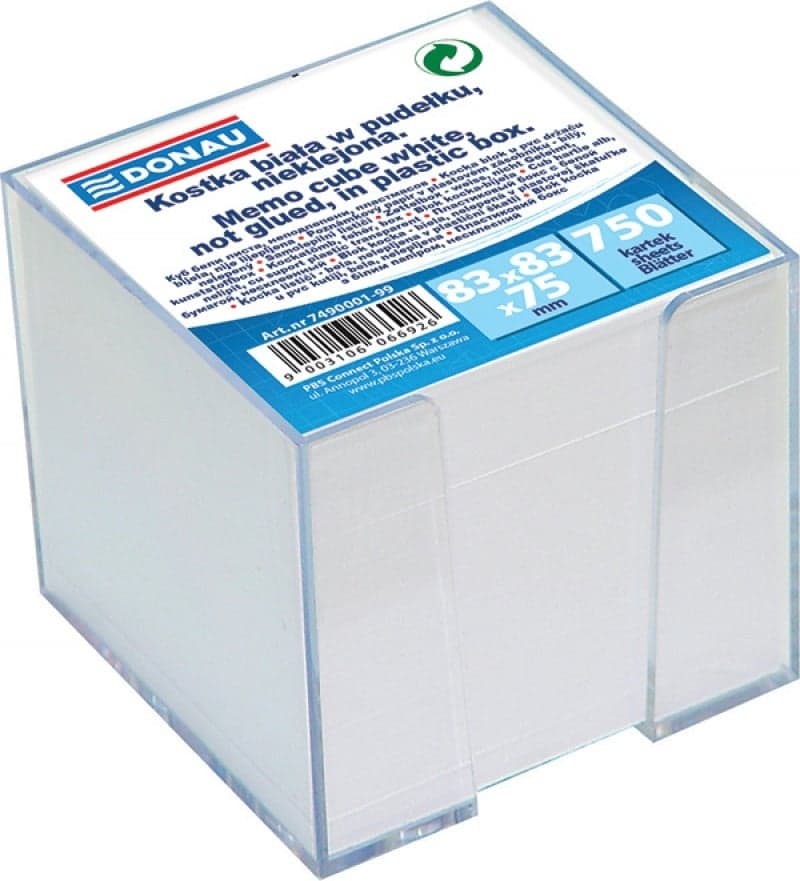 Cub hartie cu suport plastic, 92x92x82mm, DONAU - hartie culoare alba