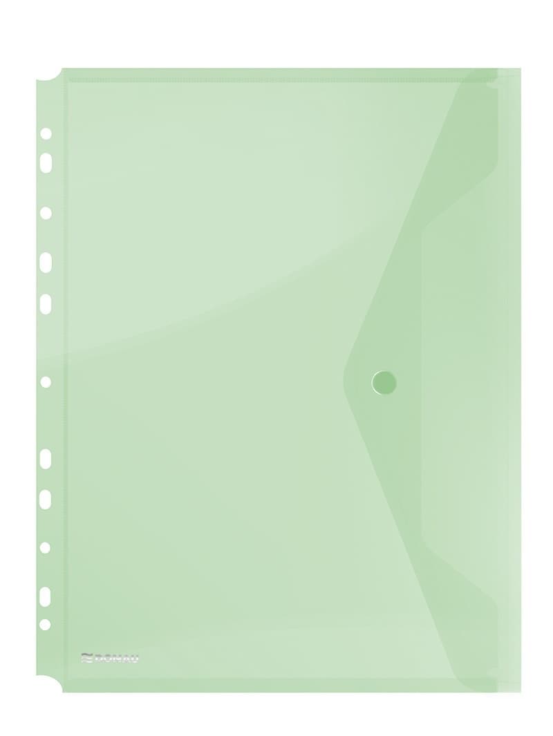 Folie protectie doc. A4 portret, inchidere cu capsa, 4/set, 200 microni, DONAU - verde transparent