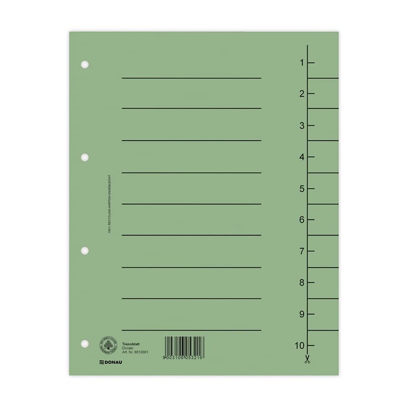 Separatoare carton manila 250g/mp, 300 x 240mm, 100/set, DONAU - verde