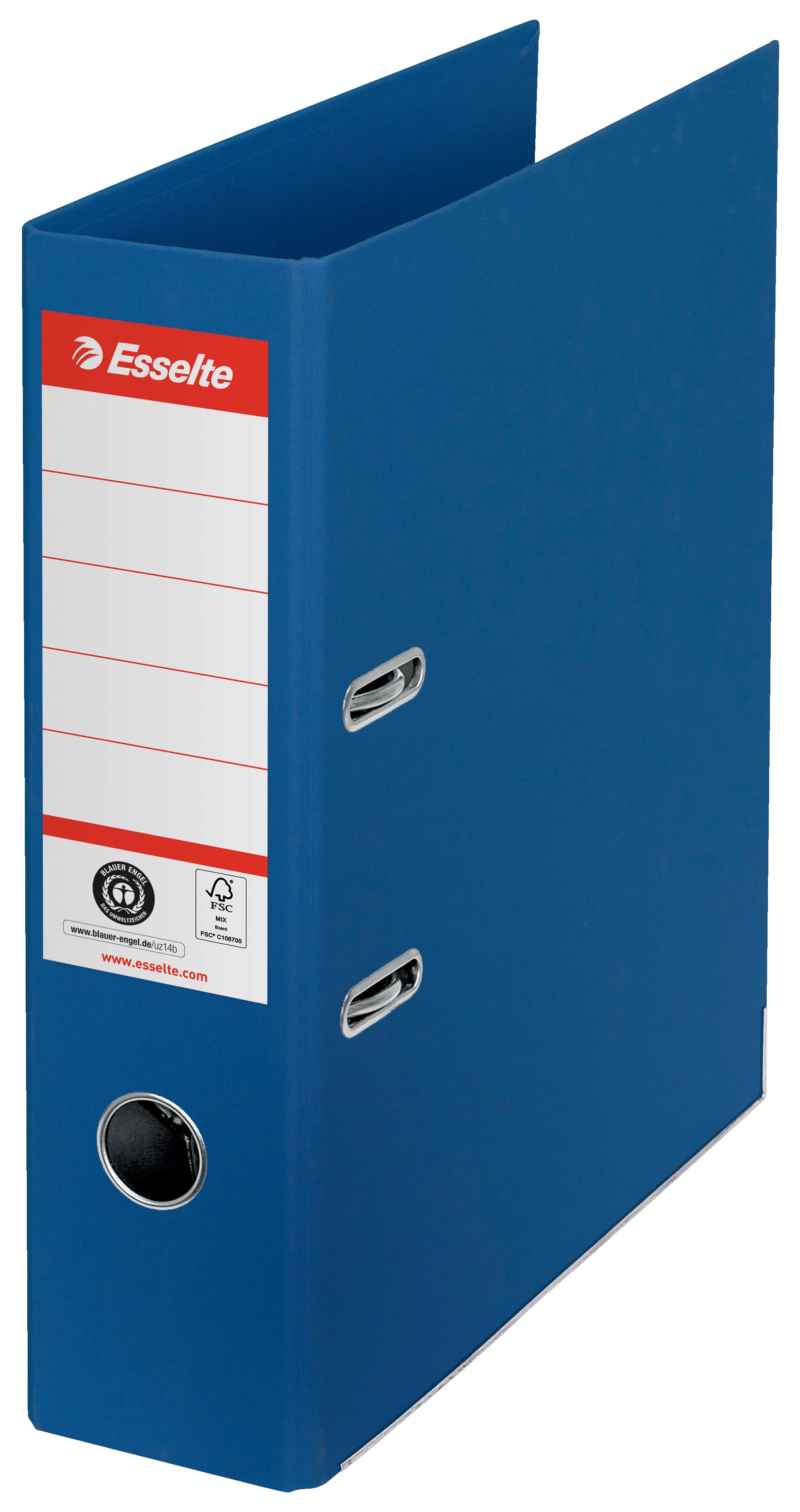 Biblioraft Esselte No.1 Power Recycled, carton, 100% reciclat, reciclabil, certificare FSC, A4, 75 mm, albastru