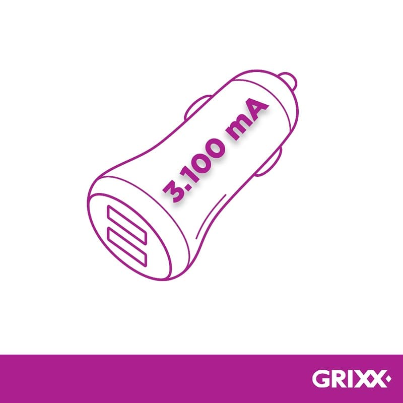 Incarcator auto, GRIXX Optimum - 2 x USB 3.1A - alb