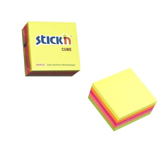 Cub notes autoadeziv 76 x 76 mm, 400 file, Stick"n - 5 culori fluorescente